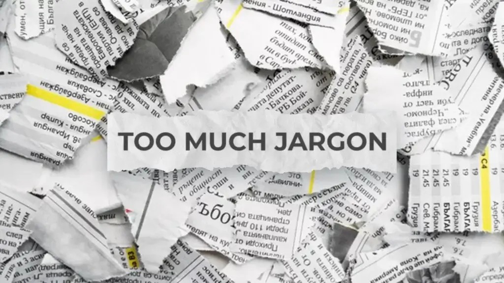 copywriting tips, too much jargon ilustrated with newspaper background