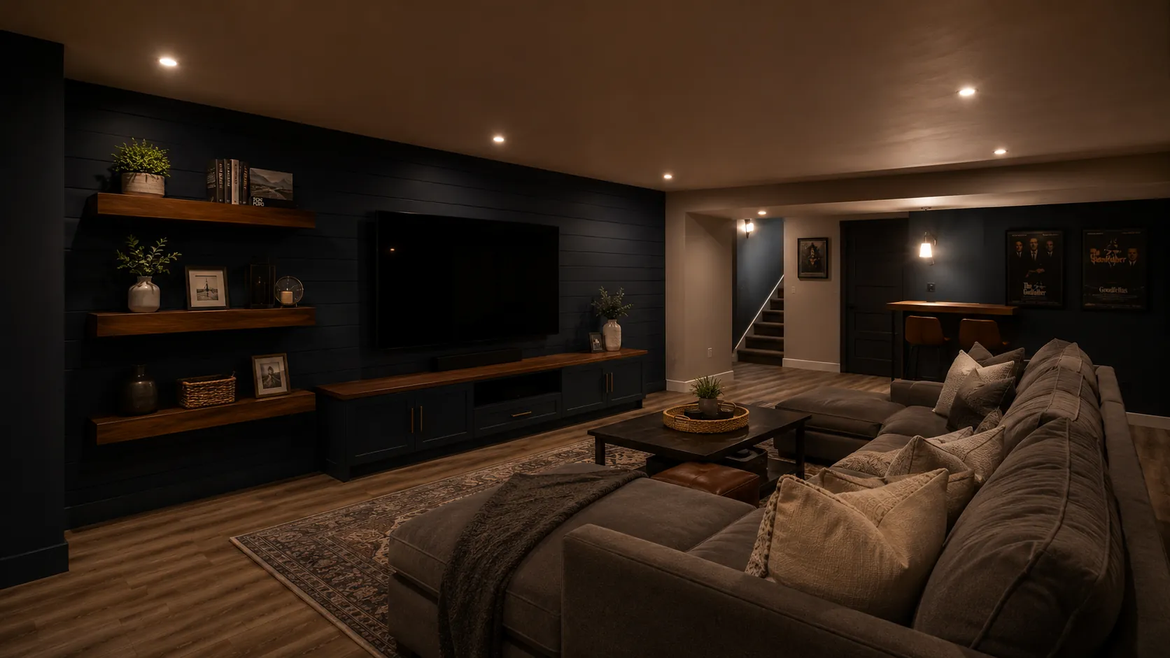 living room set with green dumb cane plant