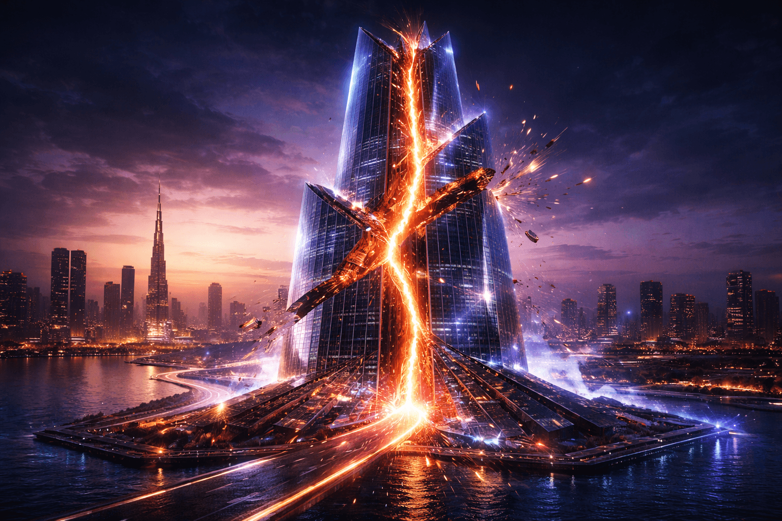 tower with massive split crack in middle