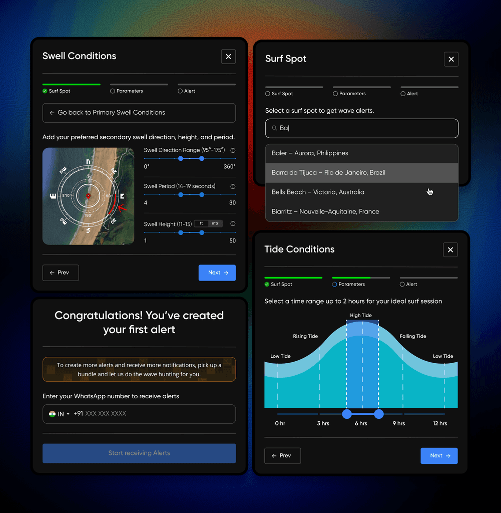 Seawolf tide conditions and surf parameter dashboard