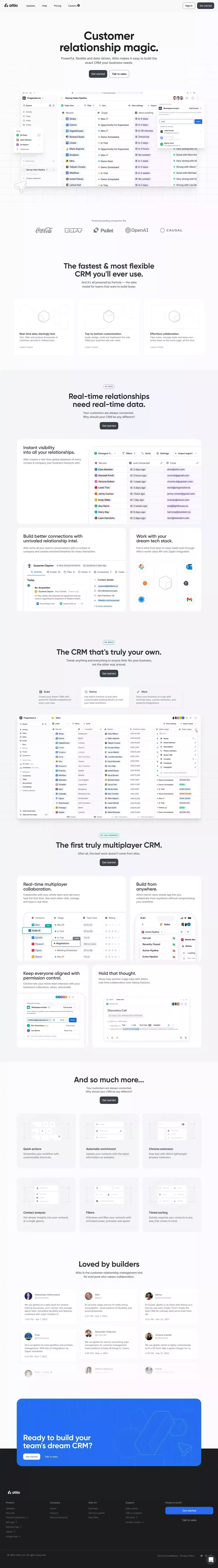 Attio: Customer relationship magic landing page screenshot showcasing Tech and Marketing design