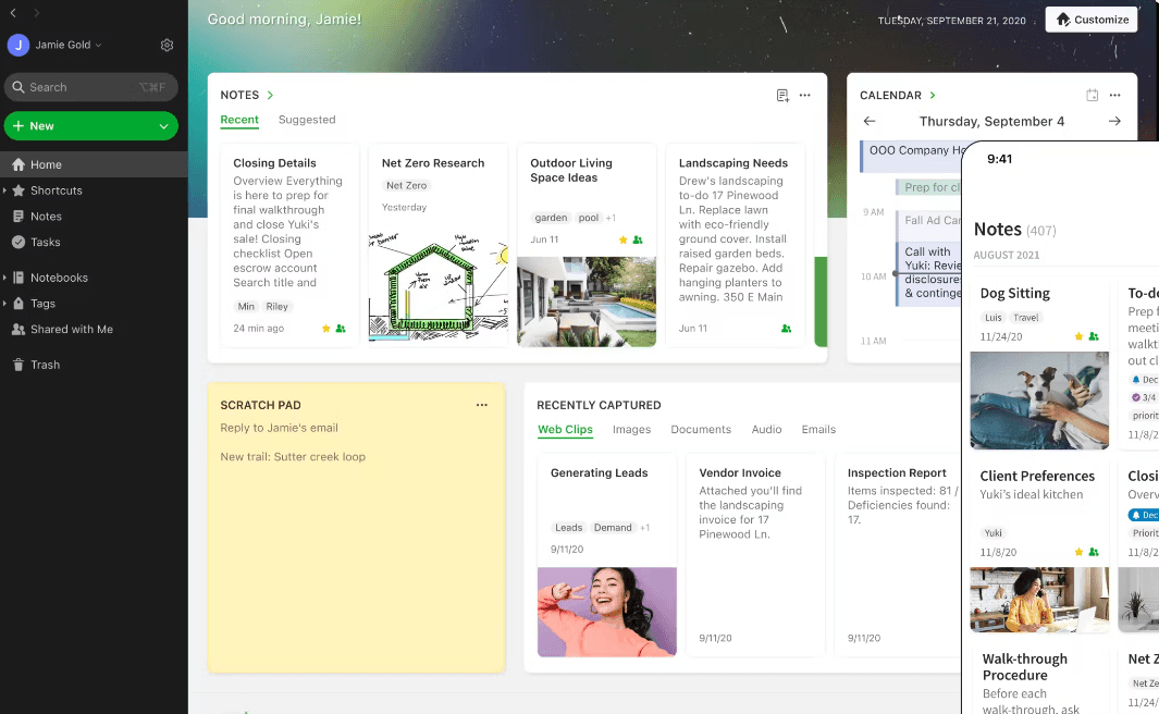 Evernote's home page