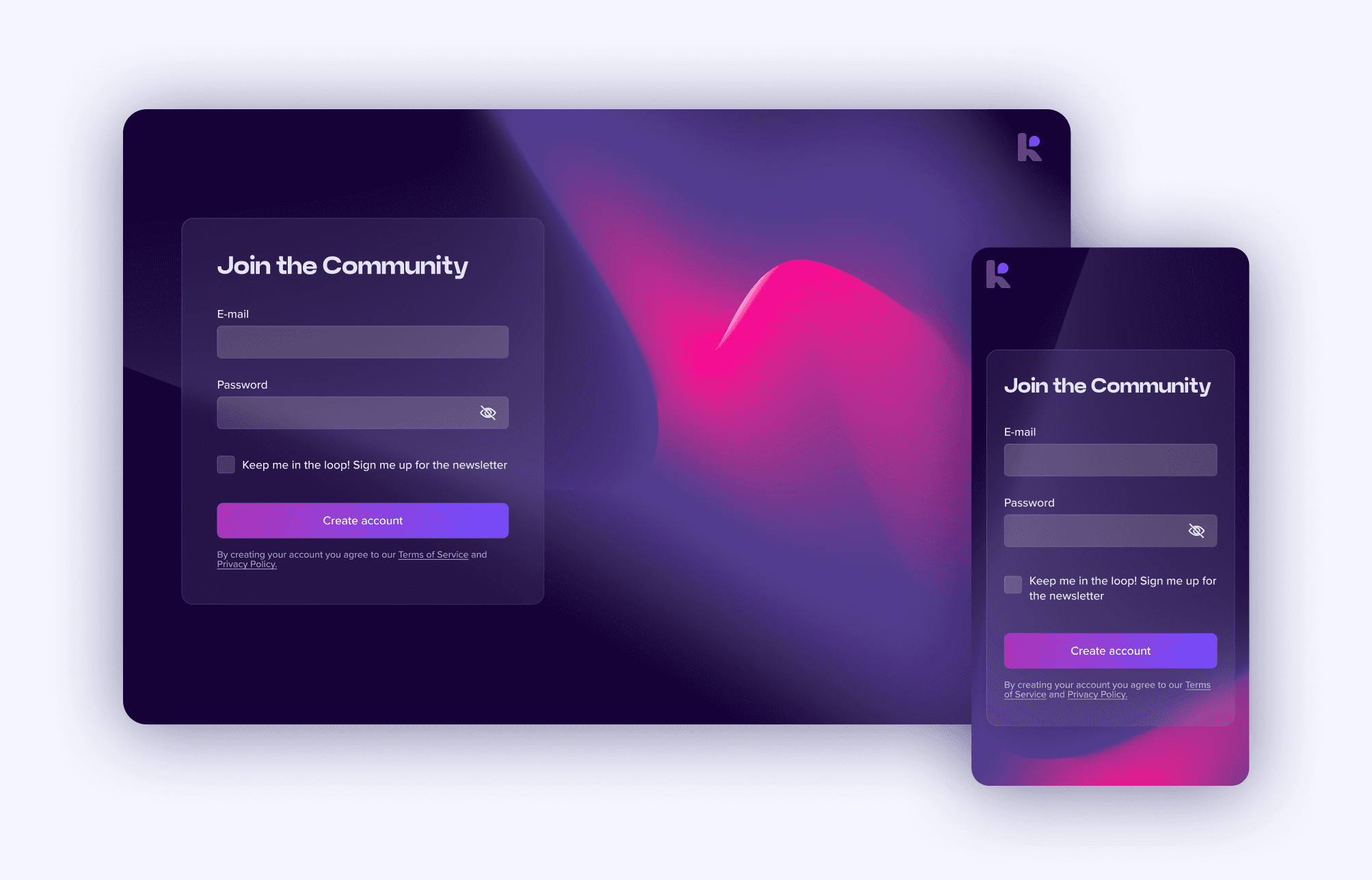 Mockup of a sign up page.