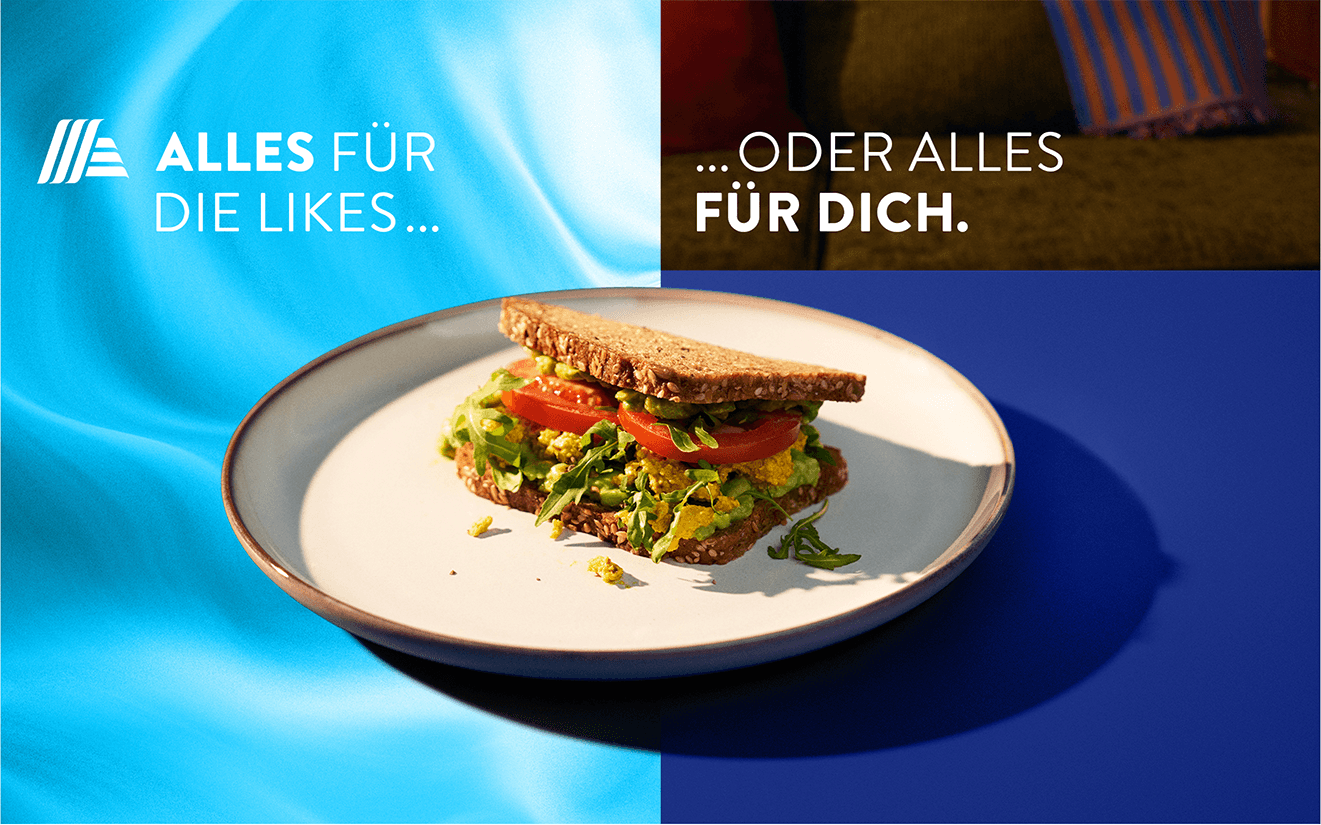 Open-faced sandwich photographed as part of a social content series promoting conscious everyday nutrition.