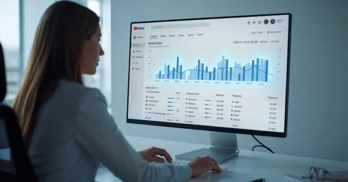 Real estate agent analyzing YouTube keyword search volume on a computer monitor.