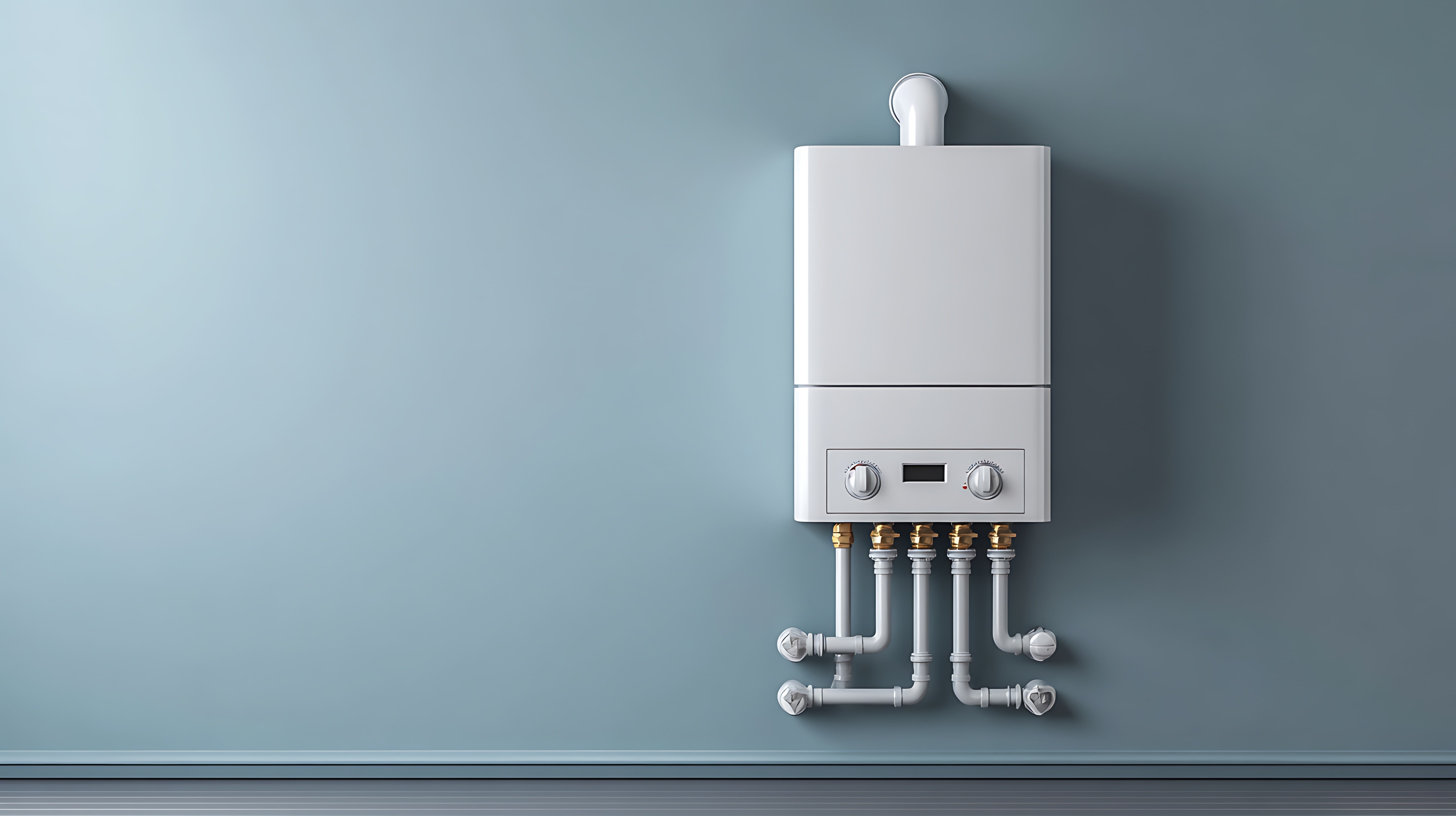 Compact wall-mounted gas boiler with pipes, symbolizing efficient home heating .