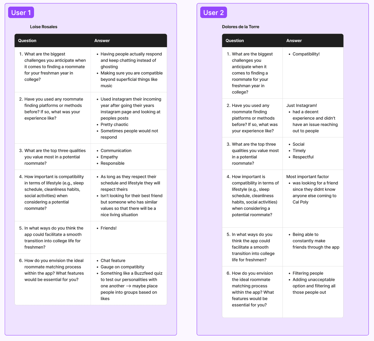 User interviews for creating the project.