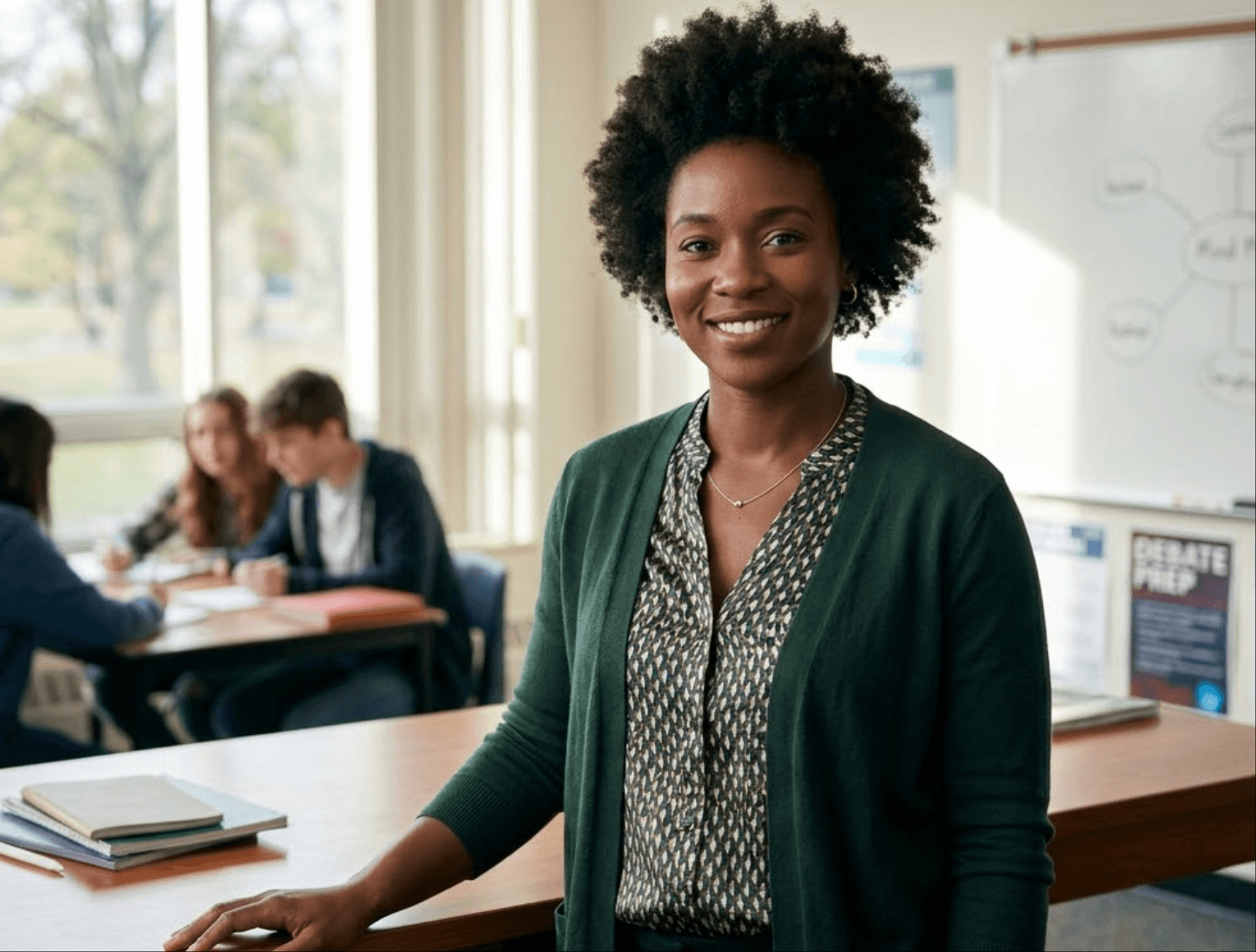 Учитель средней школы использует инструмент для построения логических схем, чтобы помочь ученикам Карта логические аргументы для подготовки к дебатам.