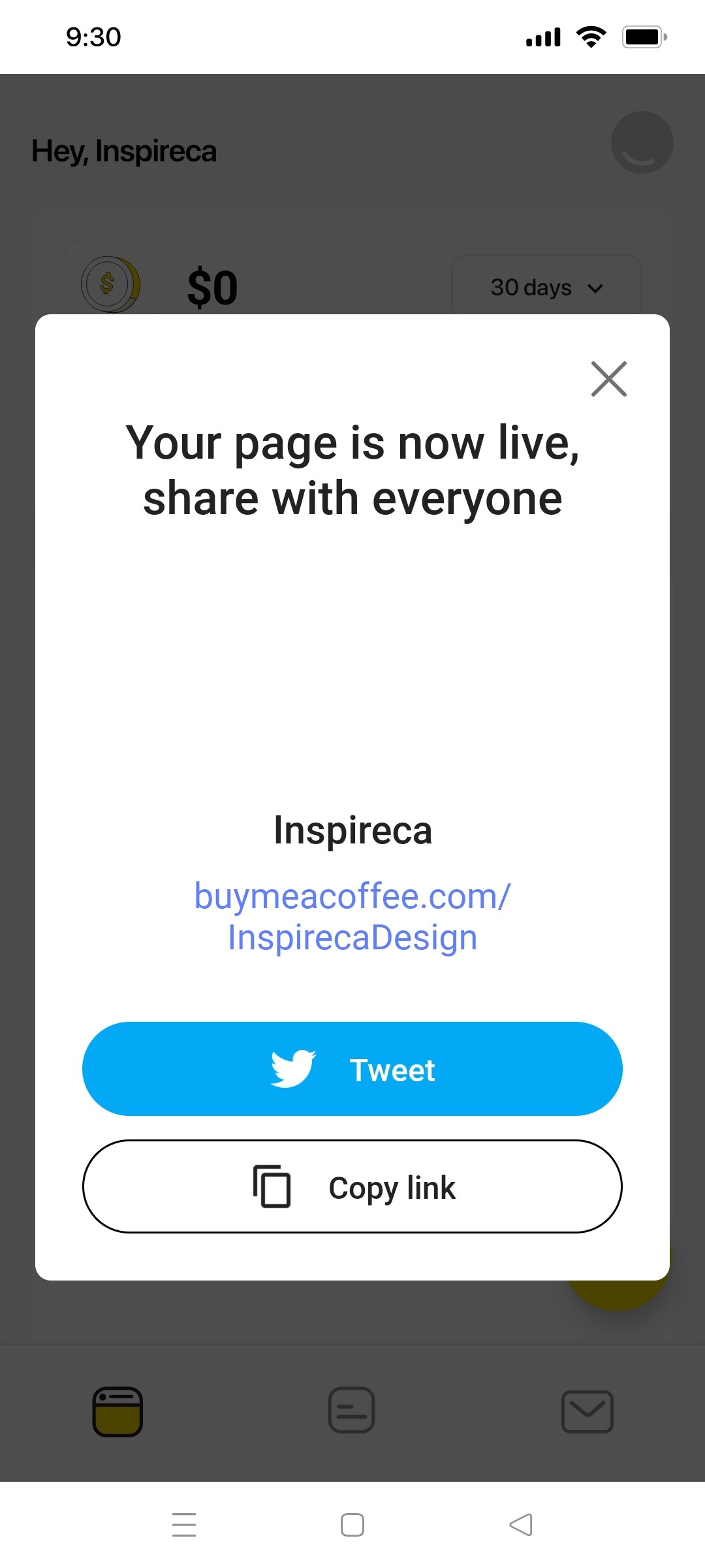 Buy me coffee Welcome screen 