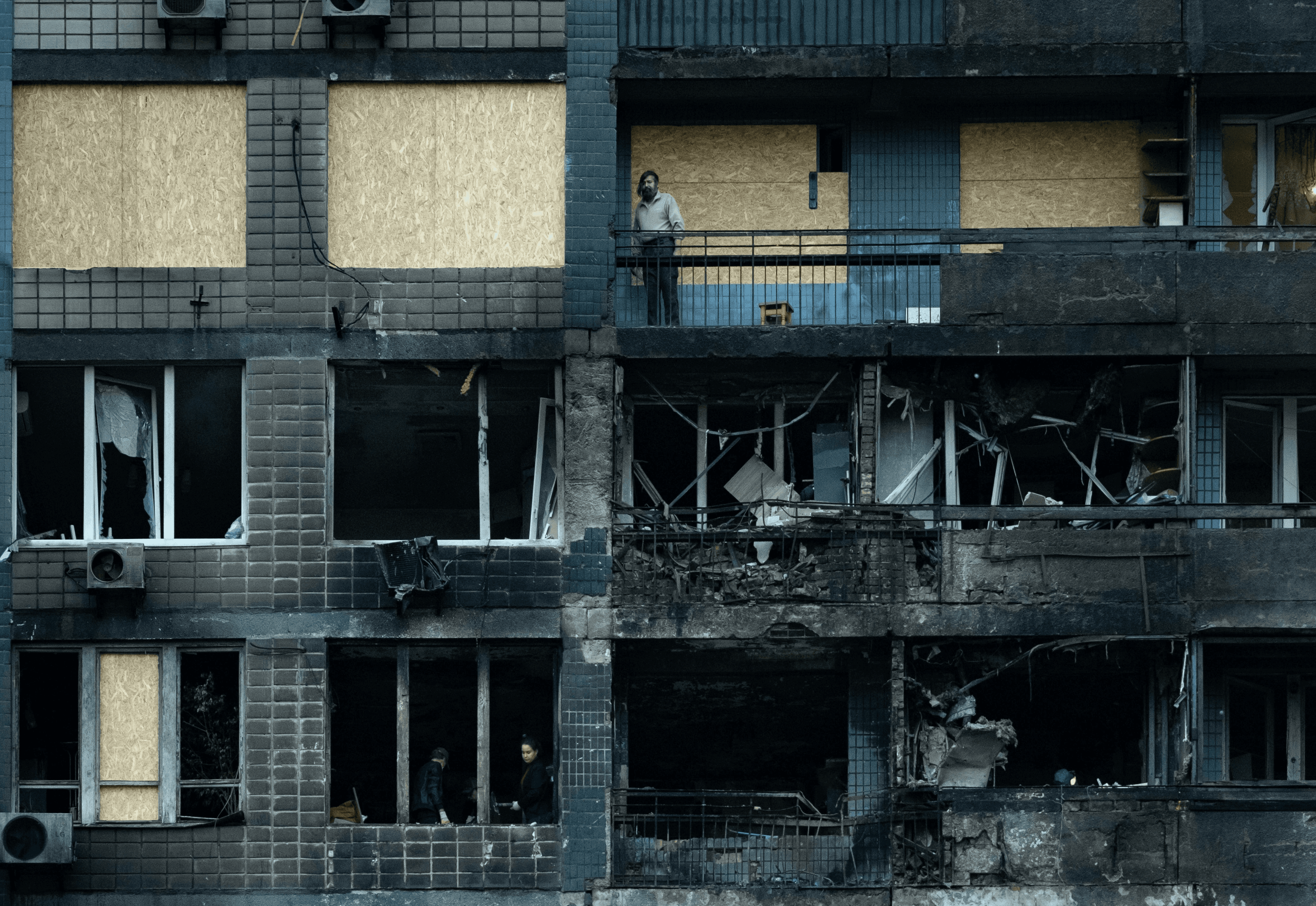 burned-out apartment building