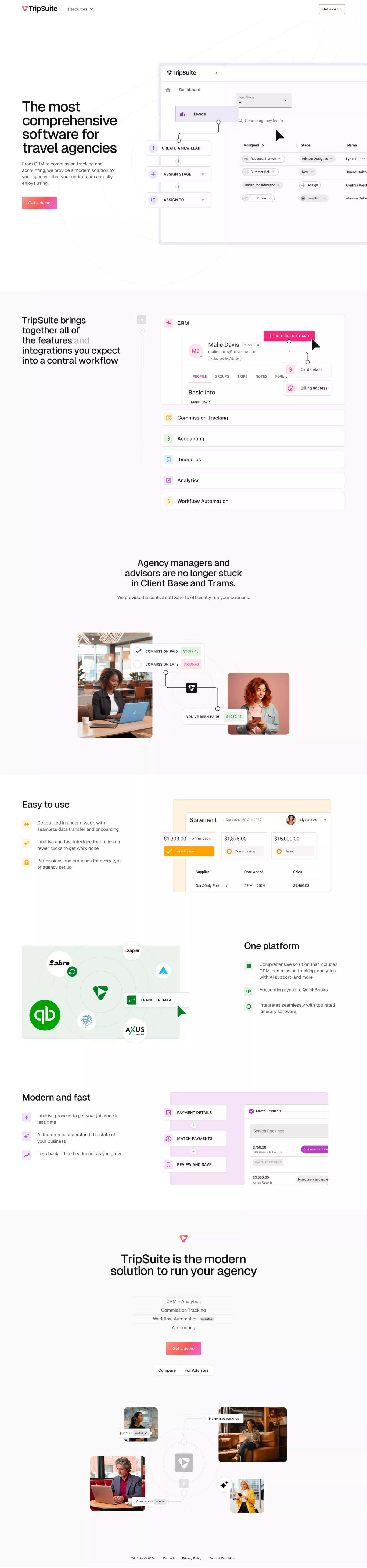 TripSuite landing page screenshot showcasing Travel and Tech design