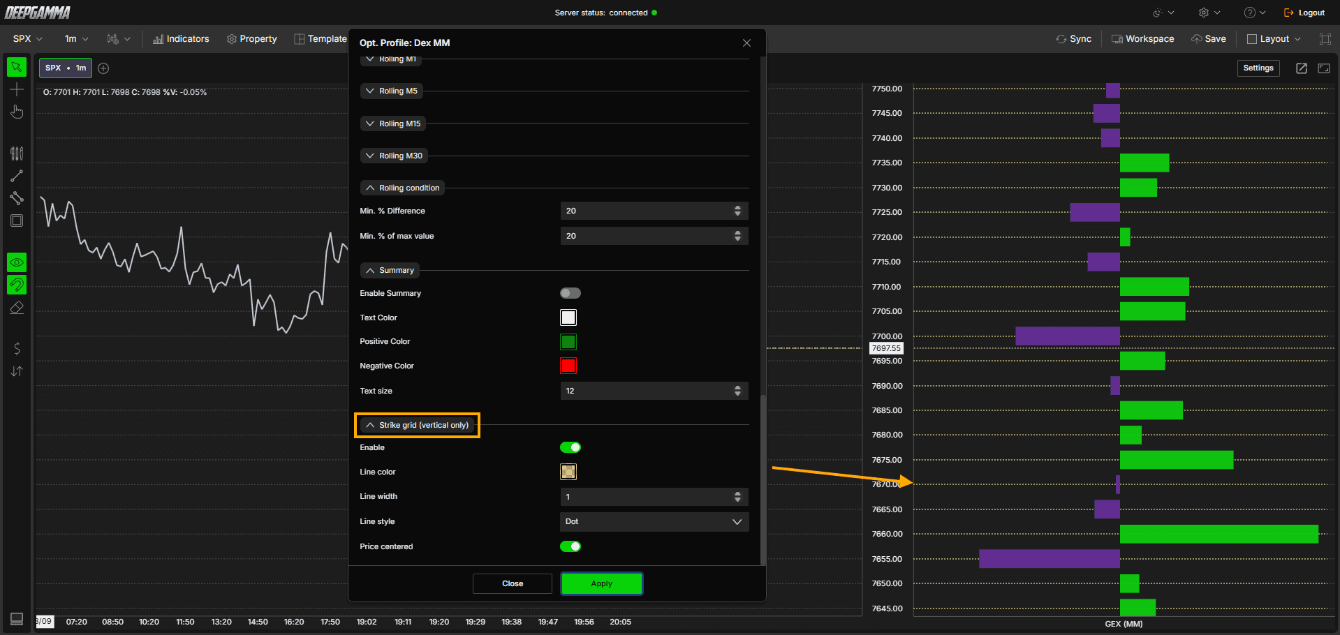 Option Gex Profile - DeepGamma Web. Strike grid (vertical only) screenshot 14.