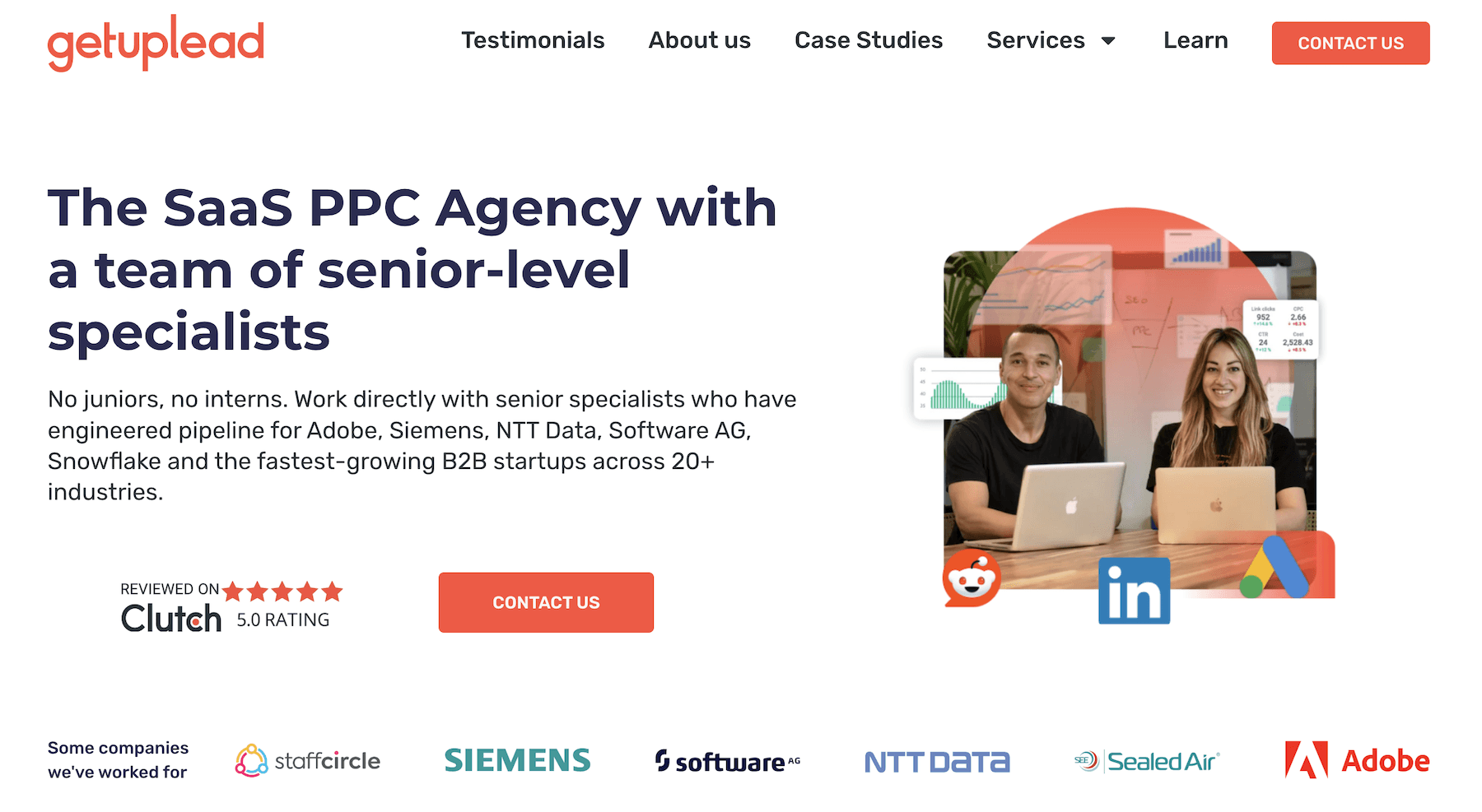 Getuplead home page screenshot