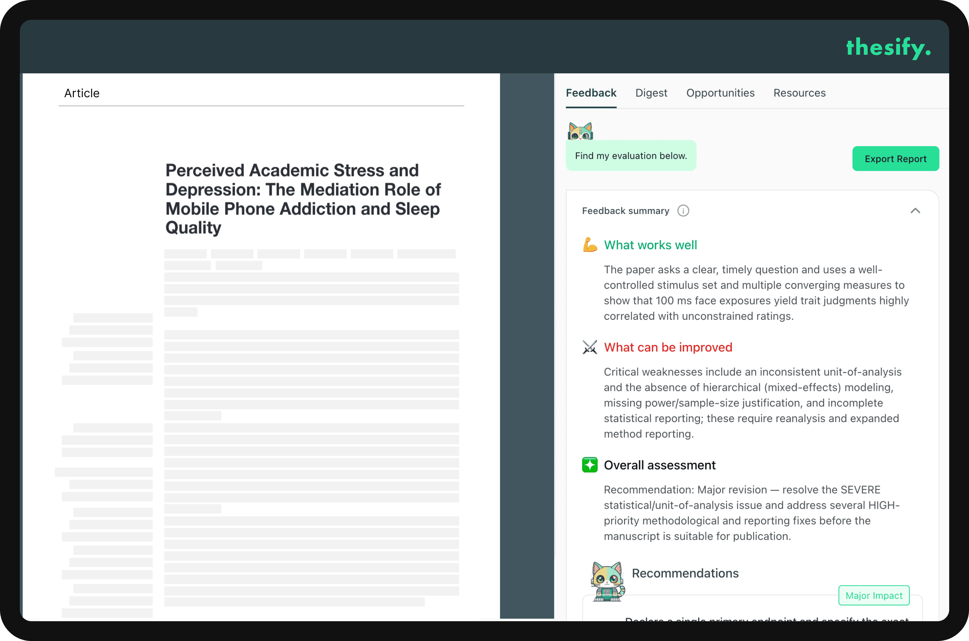 Agile text editor displaying an uploaded essay alongside AI-generated insights to support revision and refinement