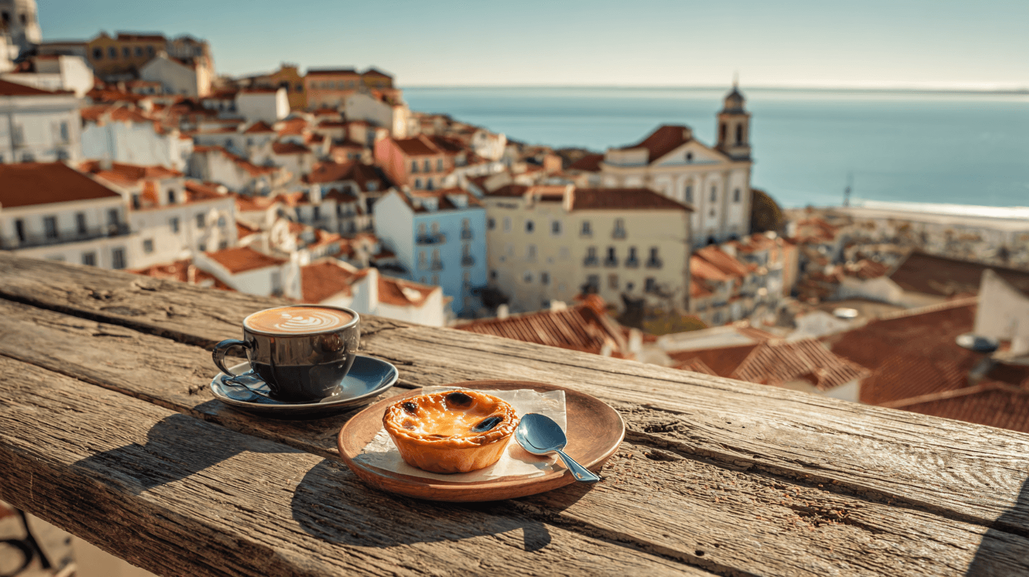 Nata e capuccino com vista em Lisboa