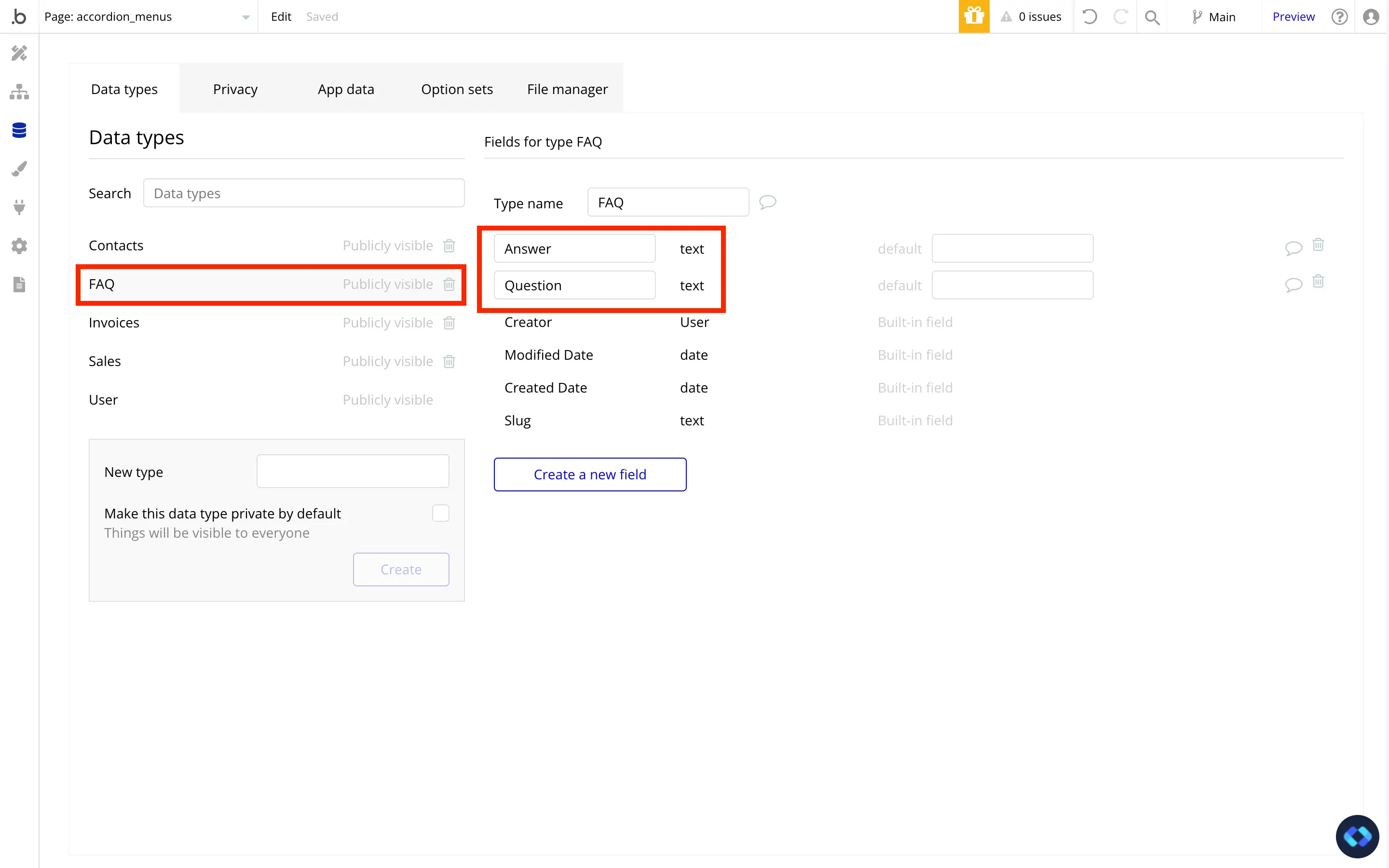 bubble.io faq database