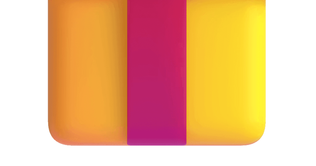 A colorful gift box with an orange body and a pink ribbon on top.