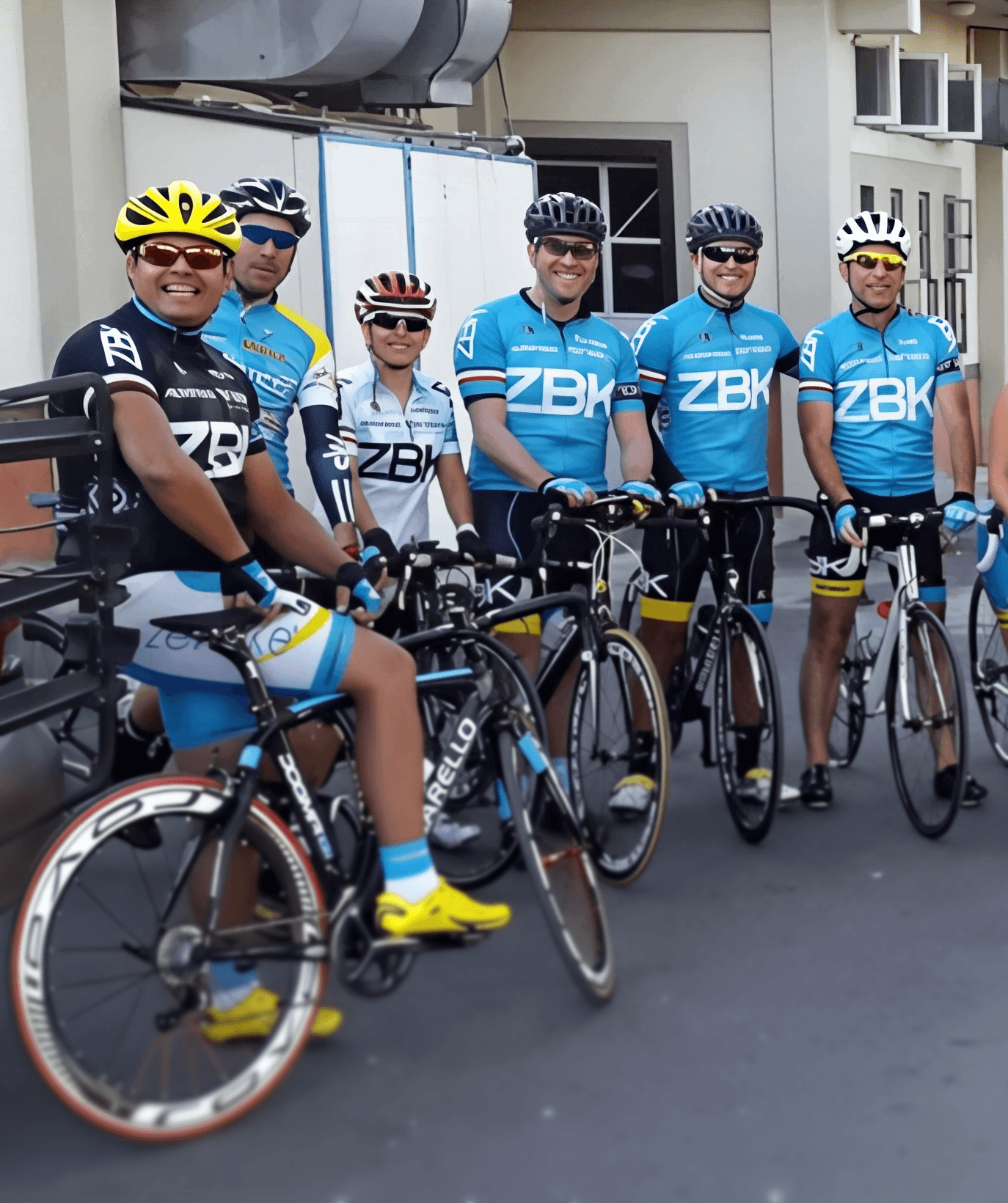 Grupo de ciclistas zenbike con sus bicicletas, listos para iniciar entrenamiento grupal.