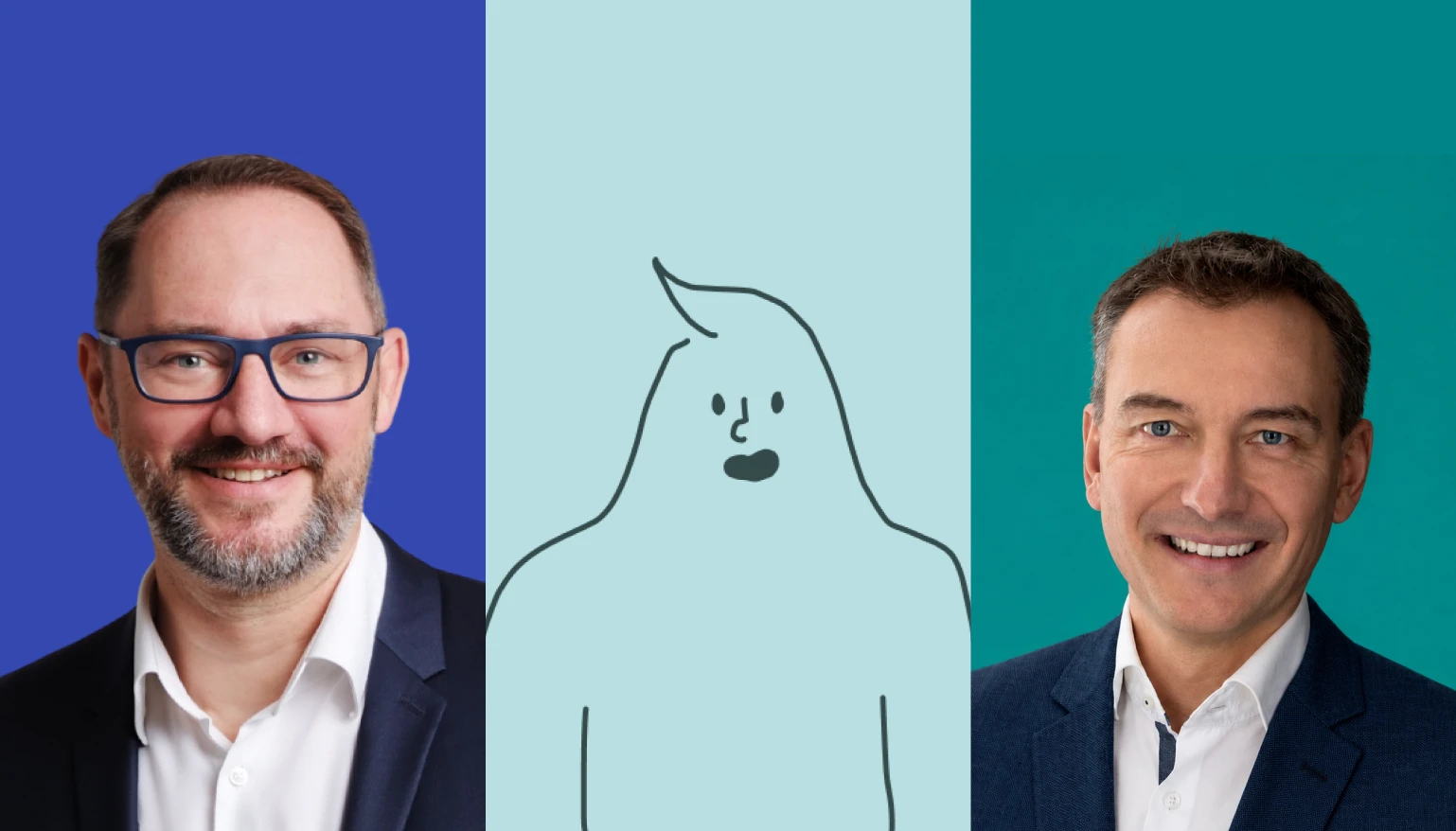 Bild von zwei männlichen Personen und einem illustrierten Digital MATE