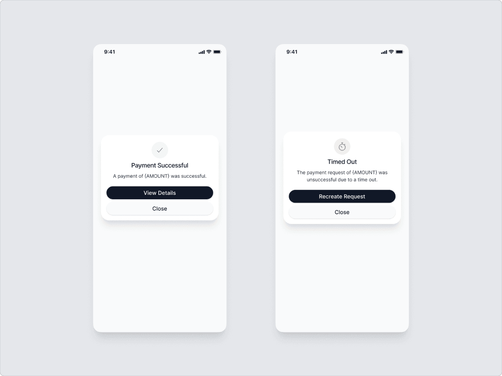 Confirmation screens
