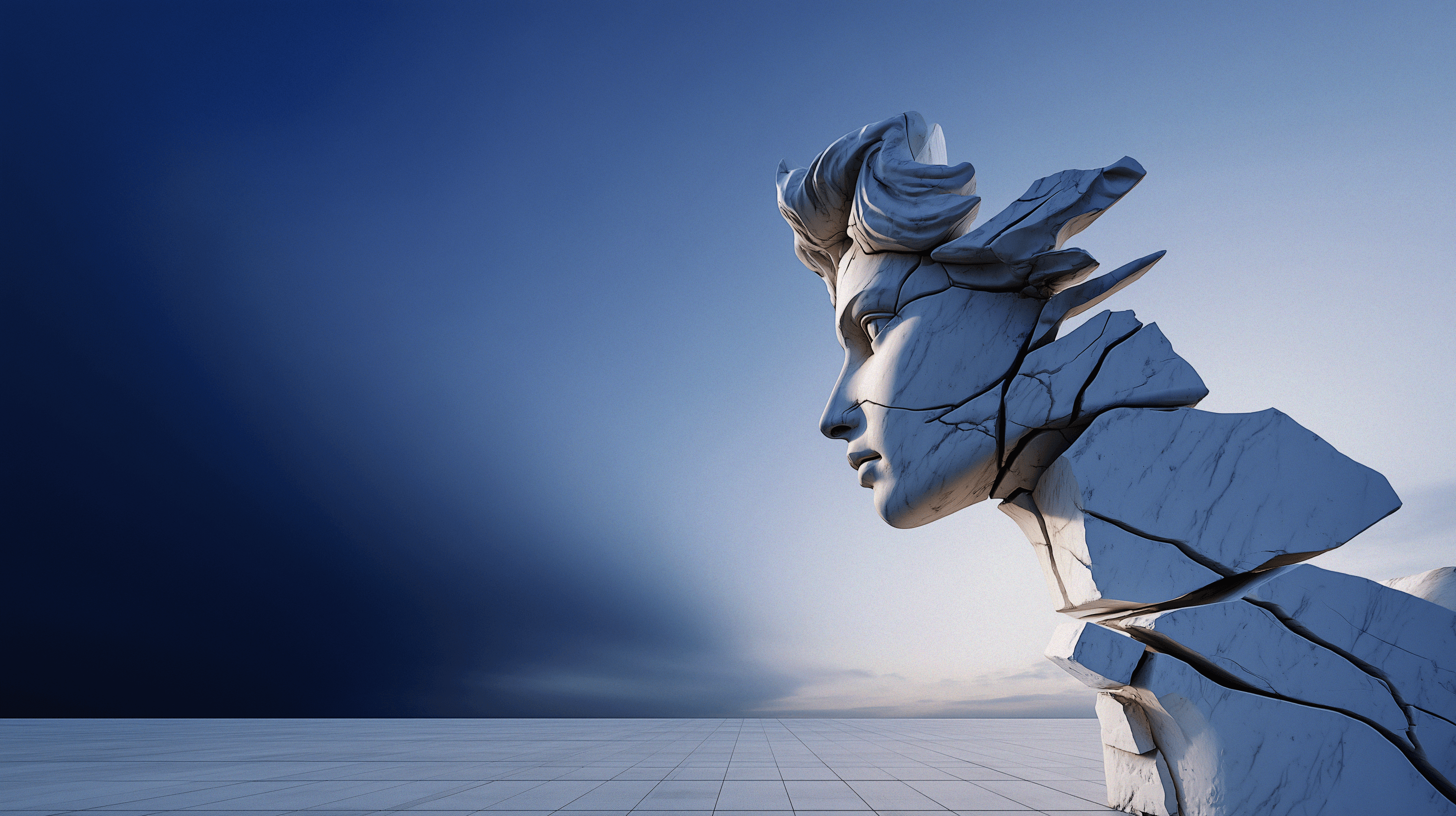 estátua abstrata representando o trabalho jurídico e inteligência artificial