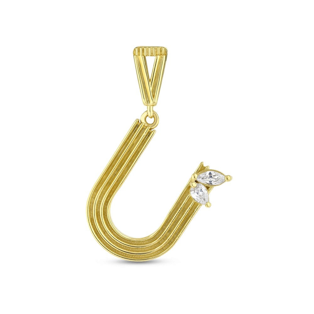 Assos Pırlanta 14 Ayar Altın U Harf Kolye Ucu Şık Tasarım