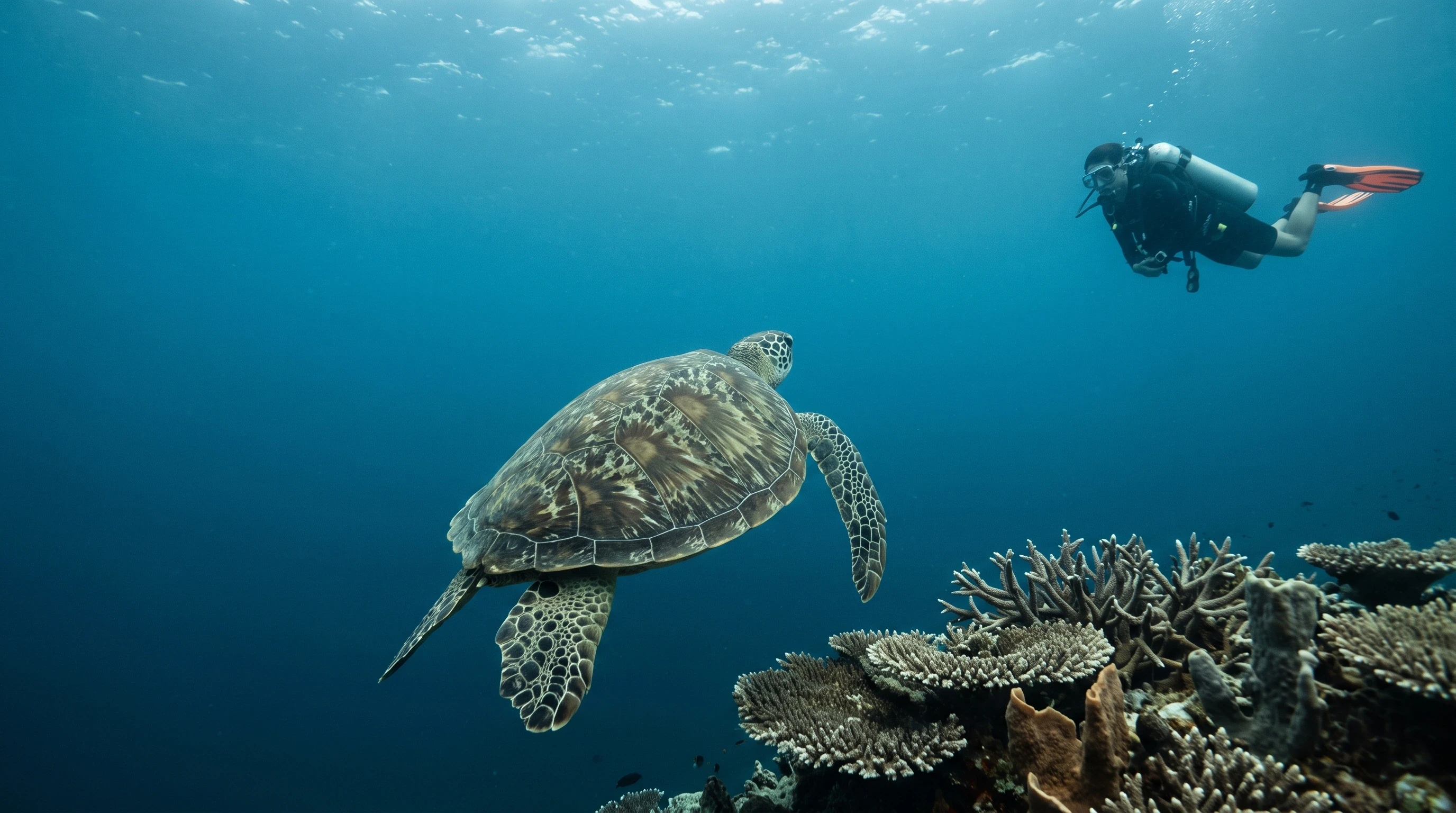 A turtle over the reef. — DESCENT CLUB
