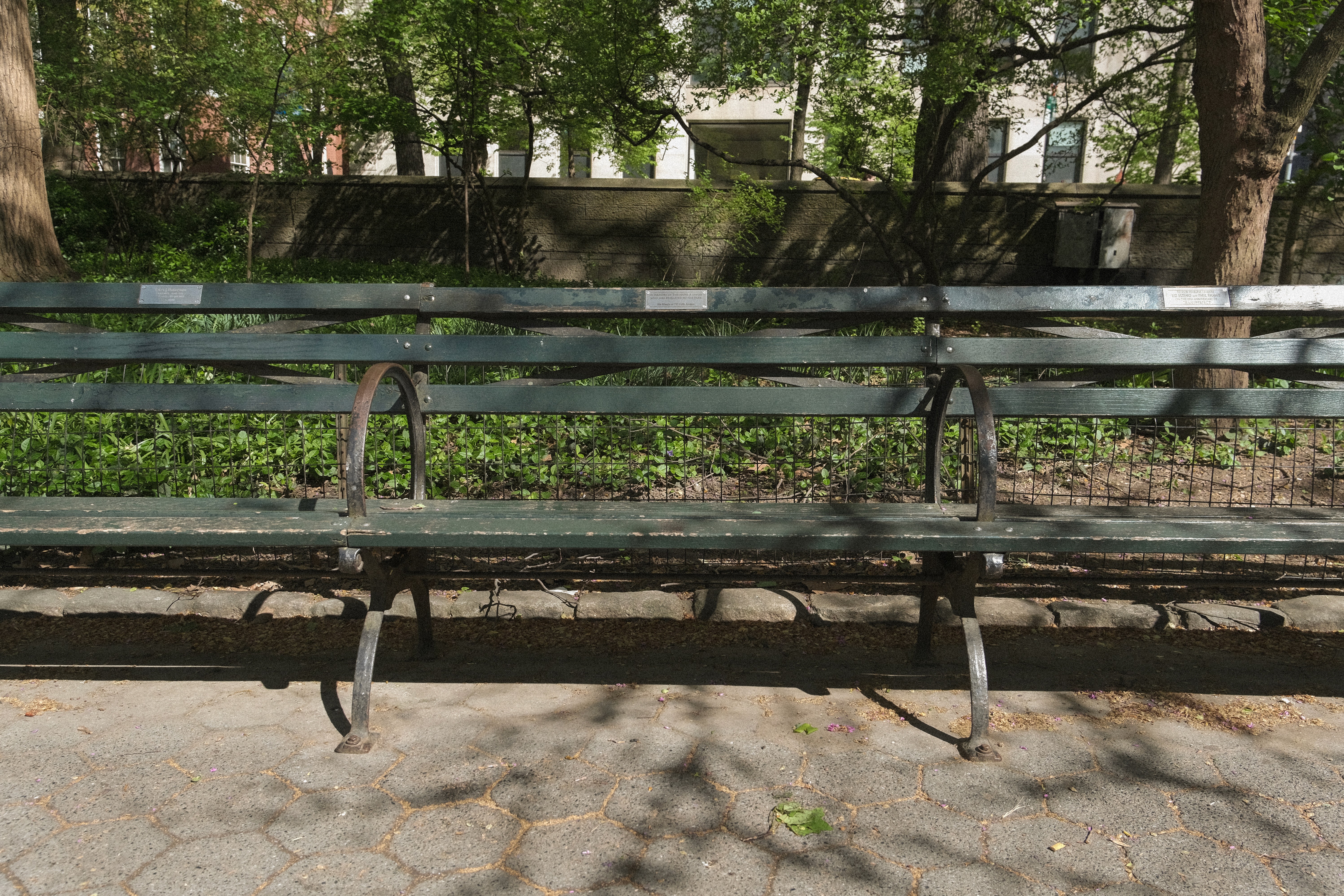 A green park bench