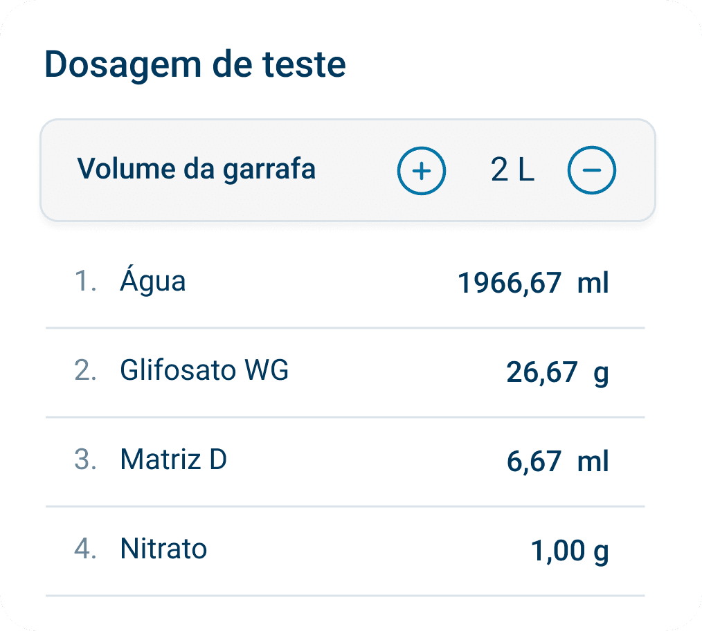 Modal de dosagem do app Snta Clara Agrociência