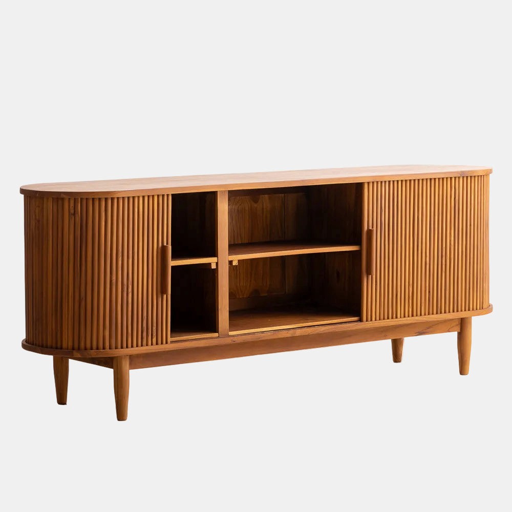 Meuble TV en bois de teck portes striées - 180cm