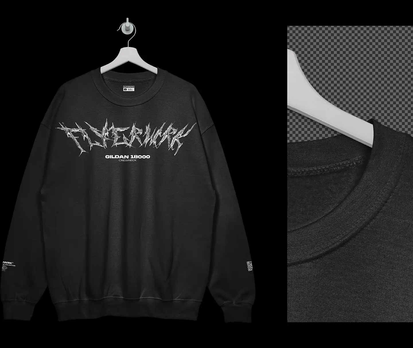 Gildan 18000 Crewneck Hanging mockup fabric detail close up high resolution