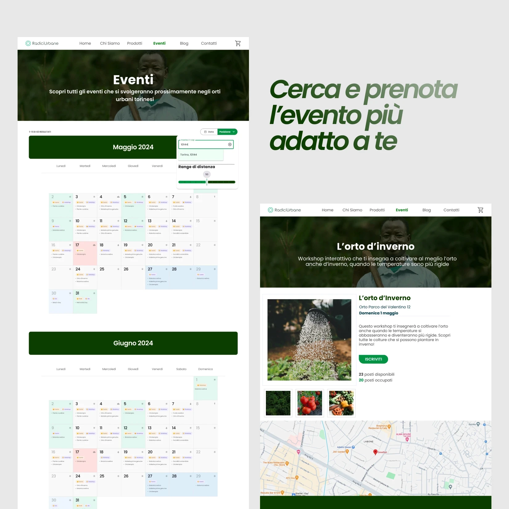 Interfacce per la prenotazione di un evento in un orto urbano