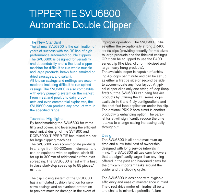 Screenshot of article titled Tipper Tie SVU6800 Automatic Double Clipper