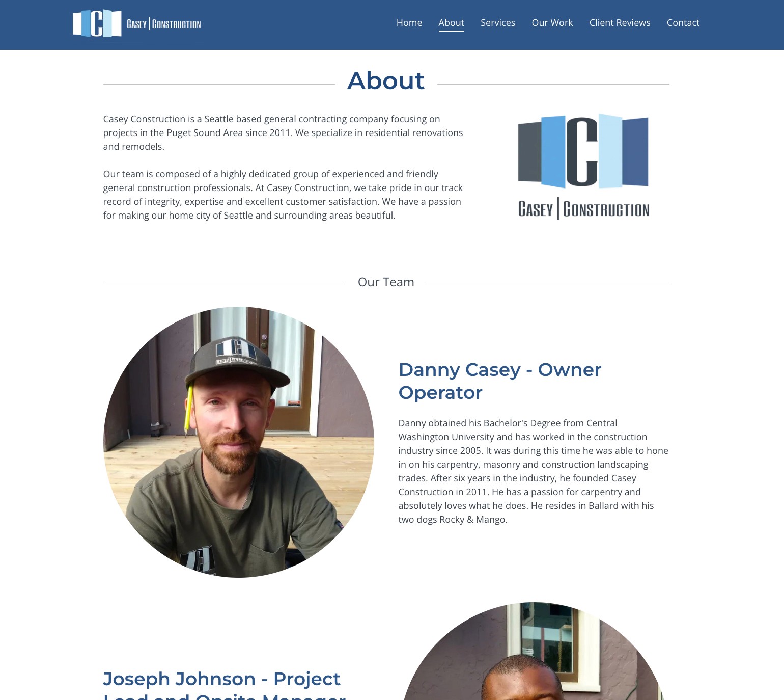 A screenshot of the 'About' page on the redesigned site, featuring team photos.