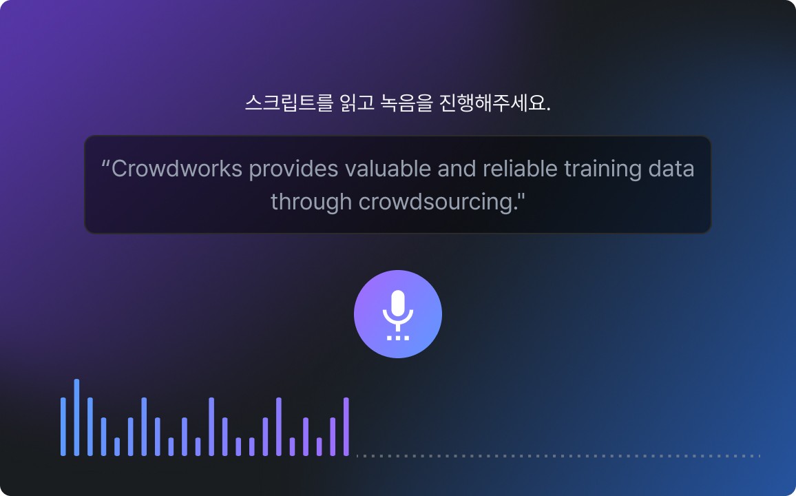 오디오 데이터 작업으로 사람이 스크립트를 읽어 신규 데이터를 생성하는 예시 이미지