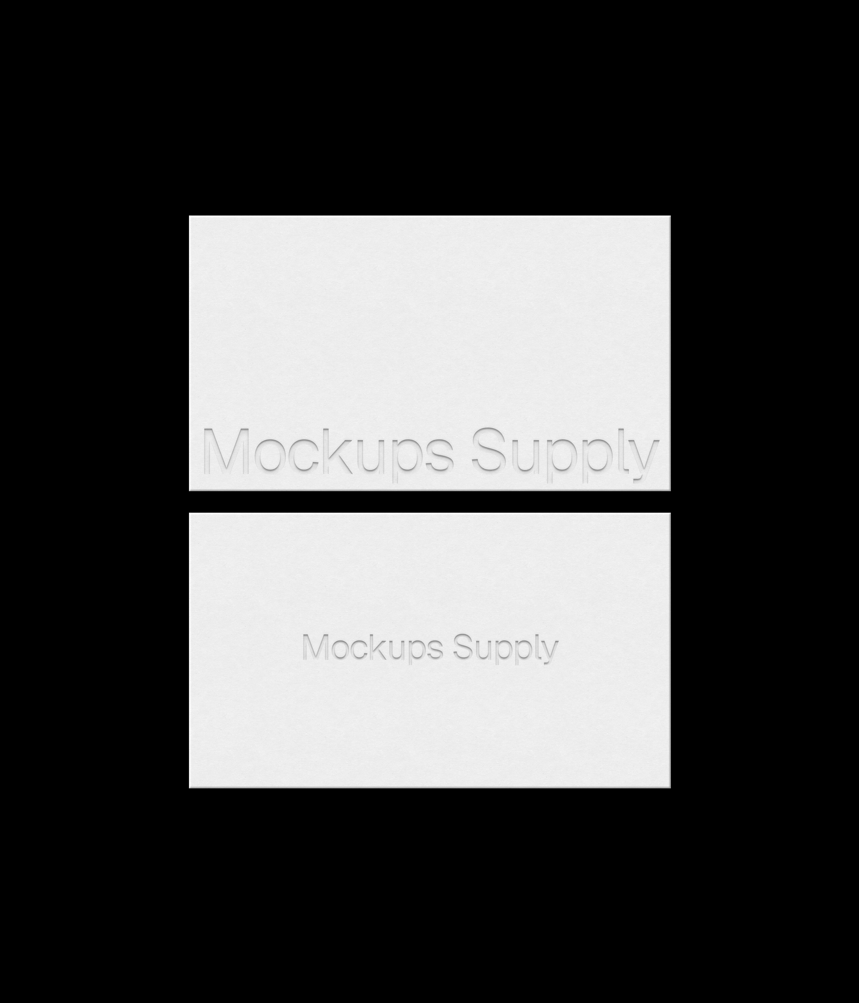 2 US Canada business cards mockup landscape for Photoshop with debossed text effect, white cards on black background, minimal branding and stationery presentation