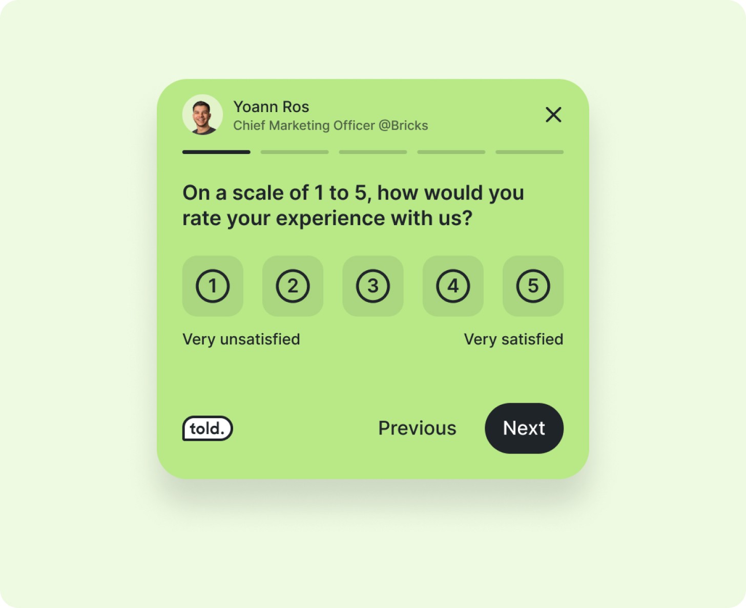 Green told popup survey whith a nps question