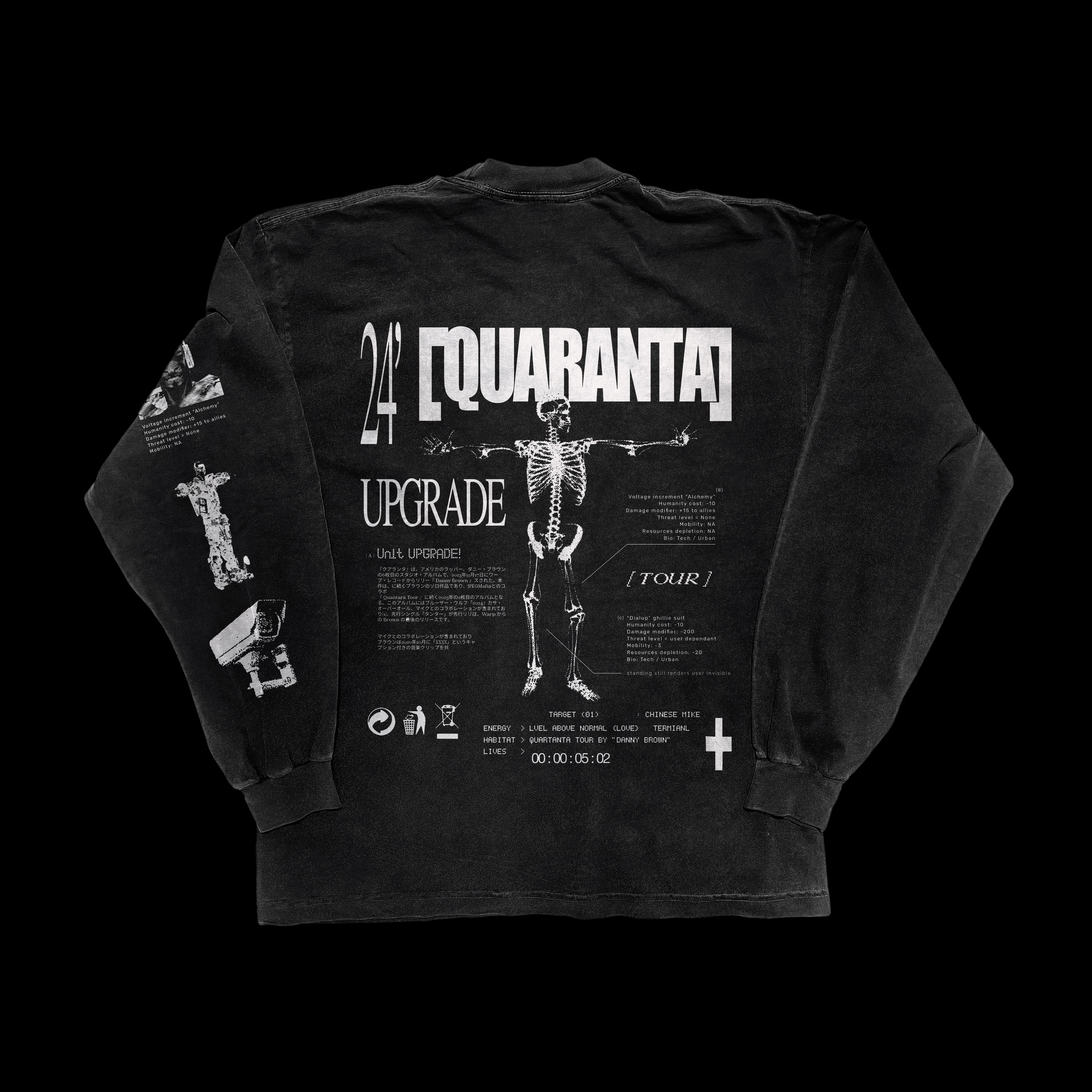 a distorted glitchy design on a long sleeve black shirt