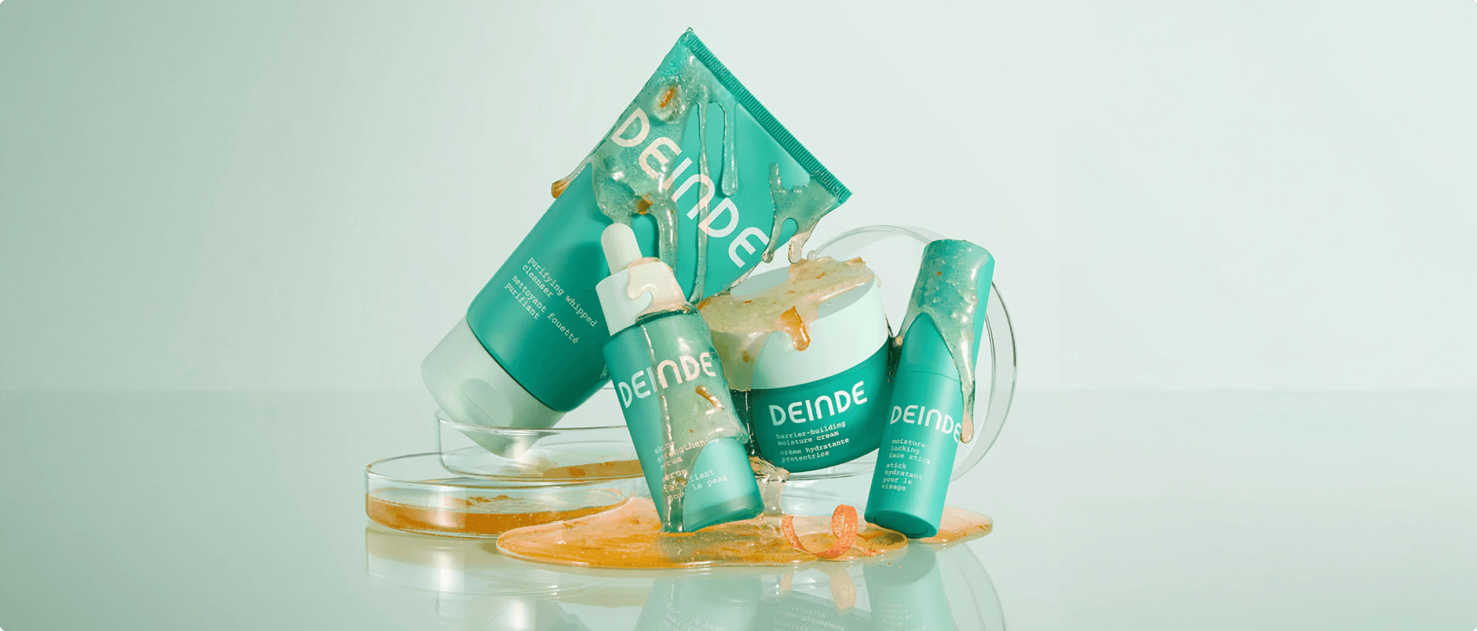 Deinde skincare product lineup lifestyle hero image