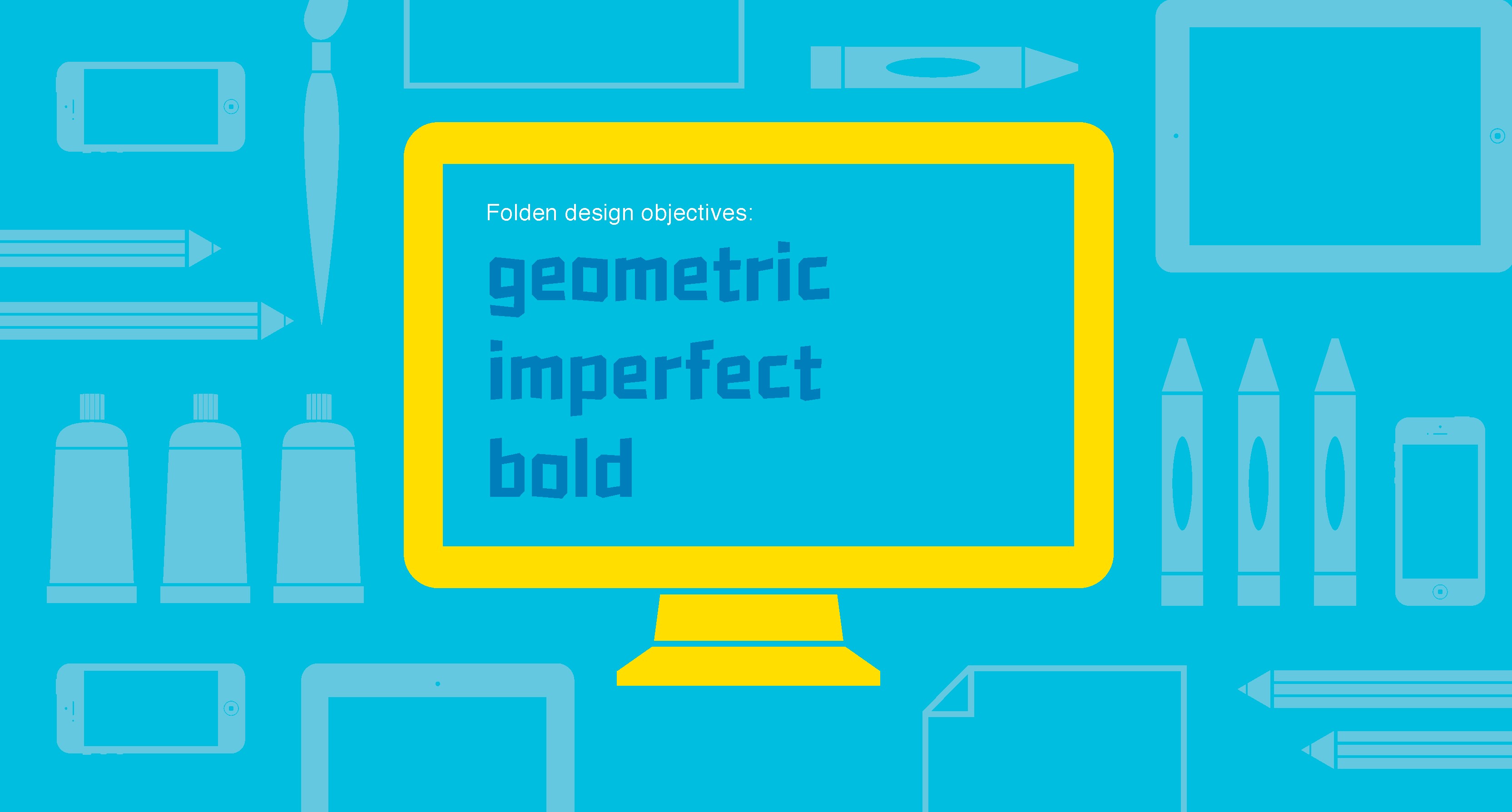 blue workspace with yellow desktop screen and typography
