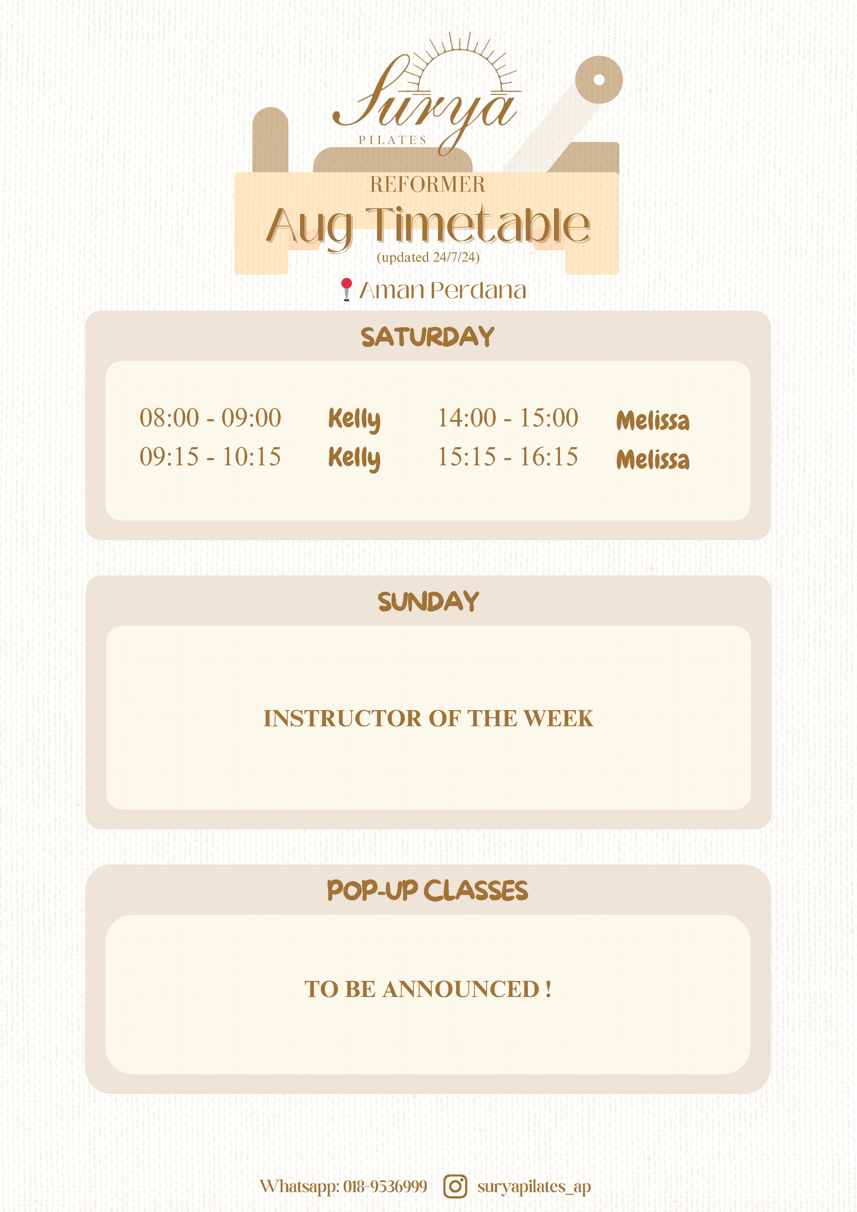 Surya Pilates Aman Perdana Schedule