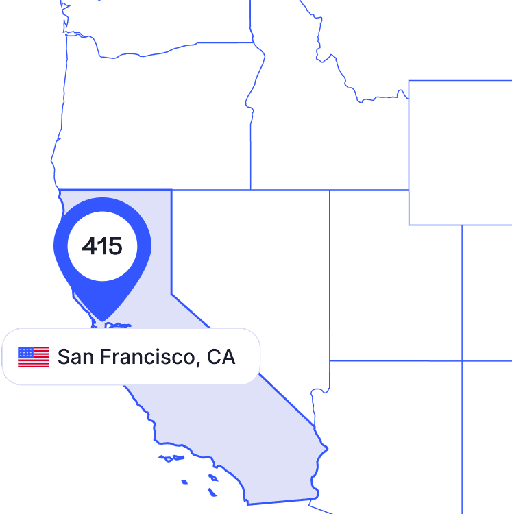 US map of 415 area code phone numbers and its coverage region