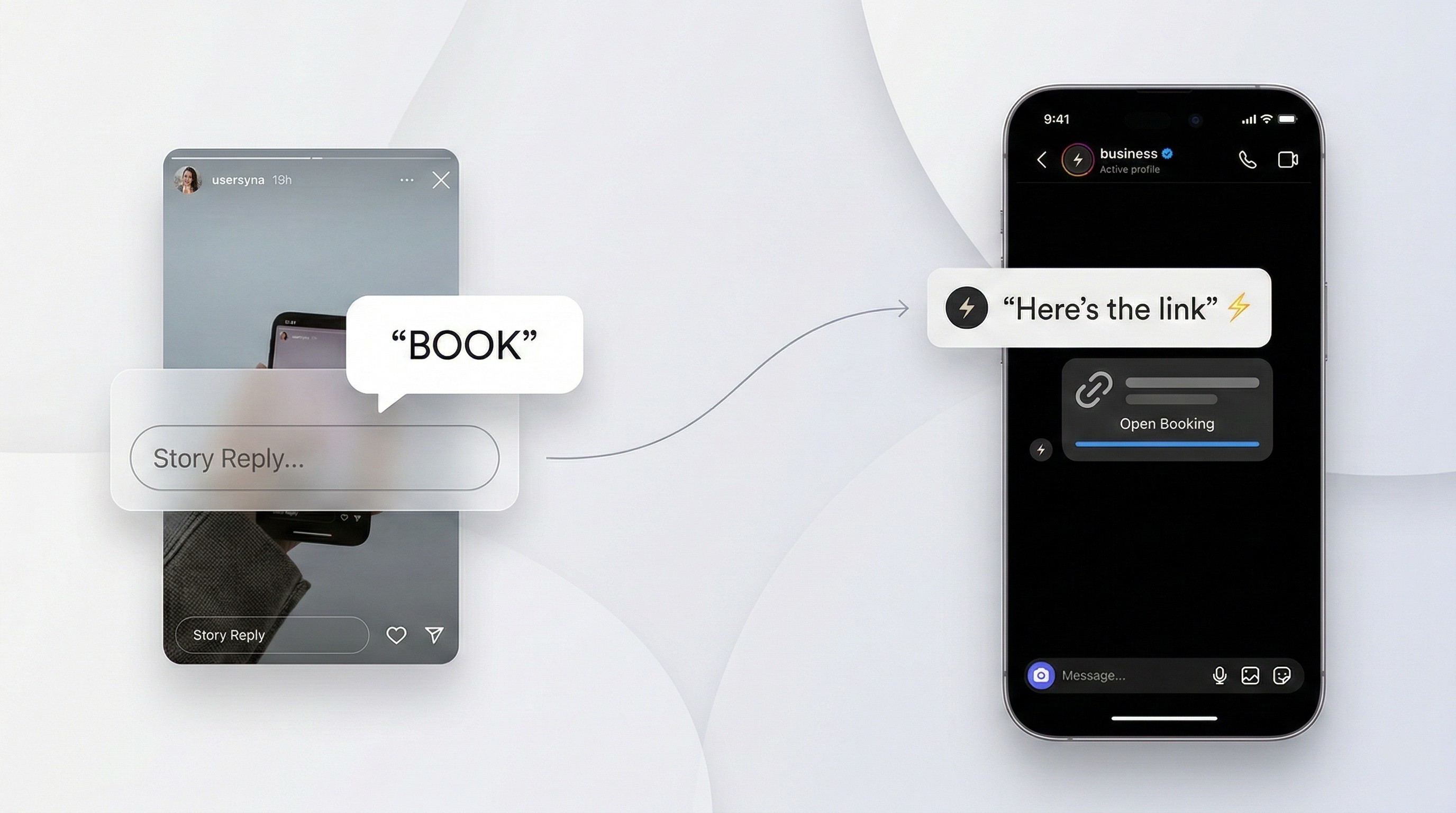 Instagram story reply automation hero image showing a story response turning into a direct message