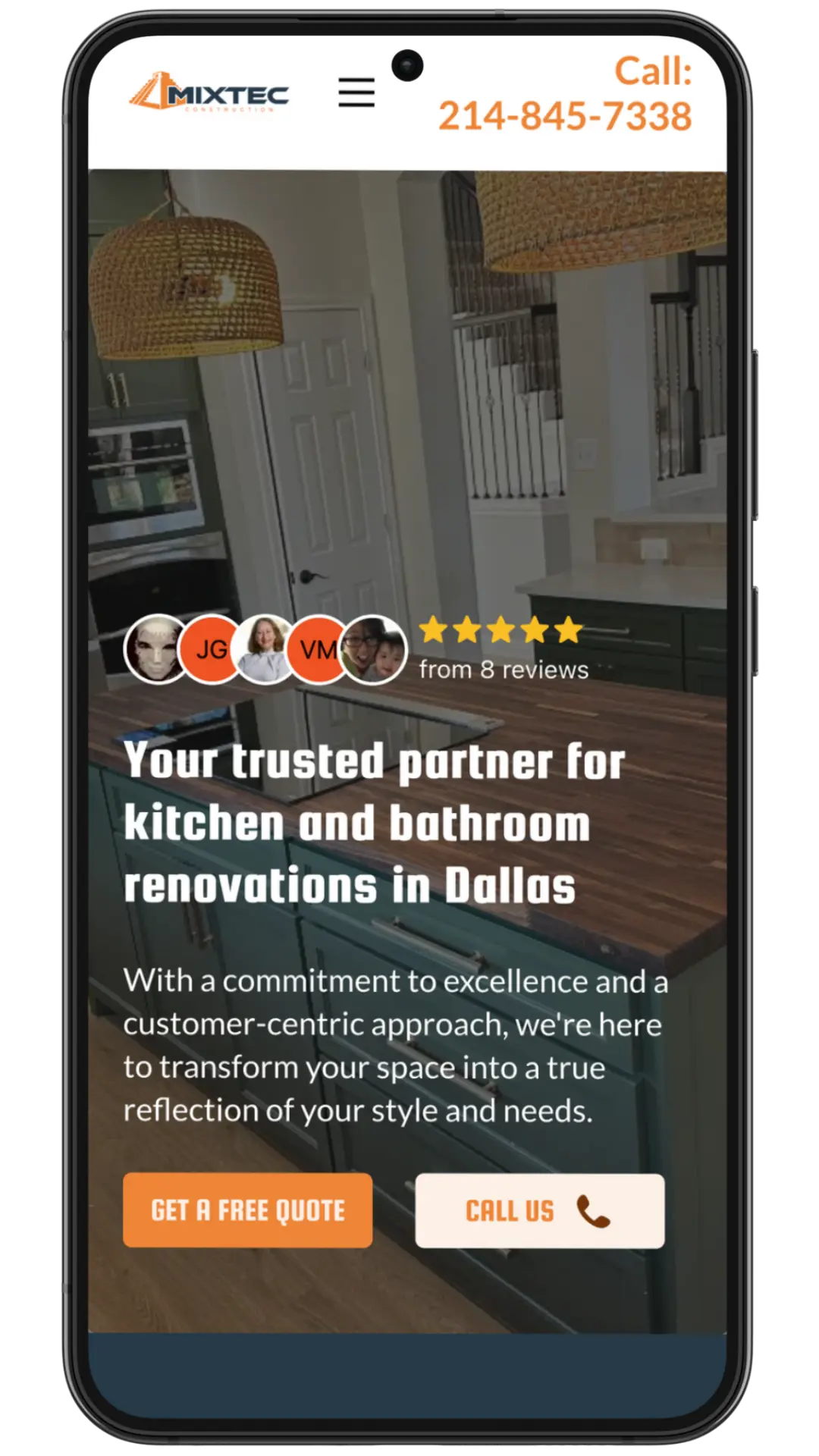 A mobile phone displaying a website for dental and healthcare marketing services.