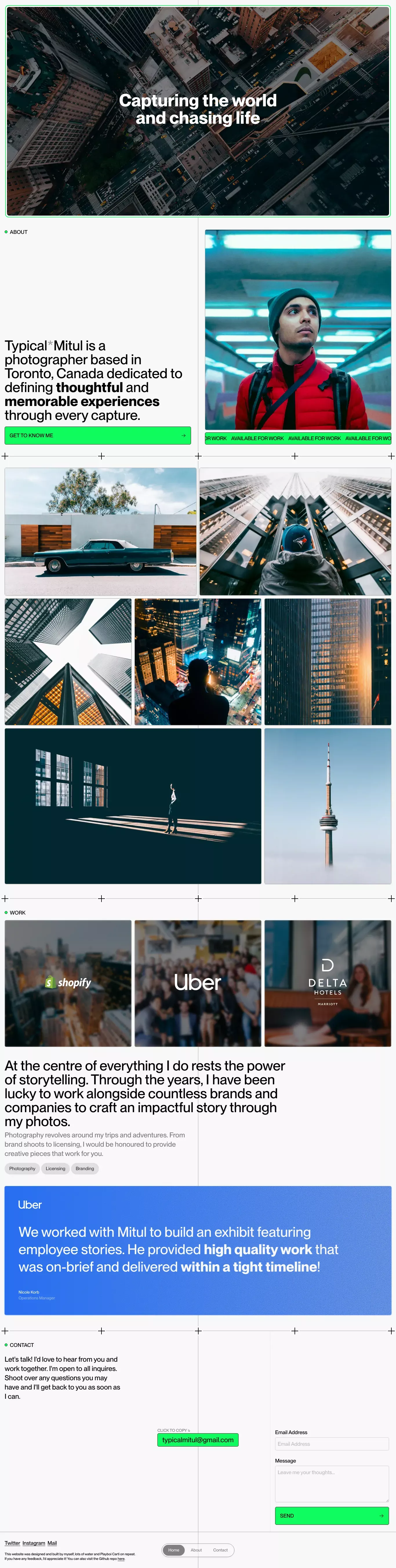 Typical Mitul portfolio page screenshot showcasing Photography design