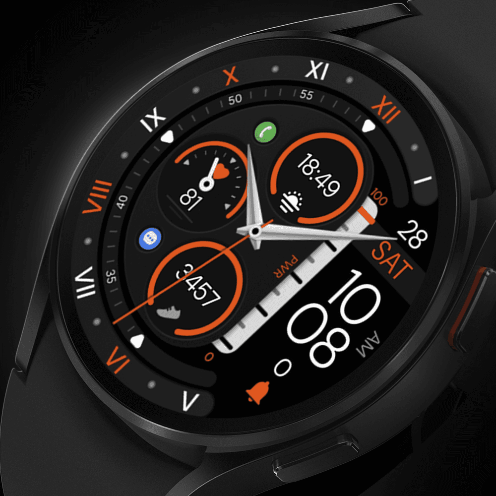Galaxy watch displaying a hybrid watch face