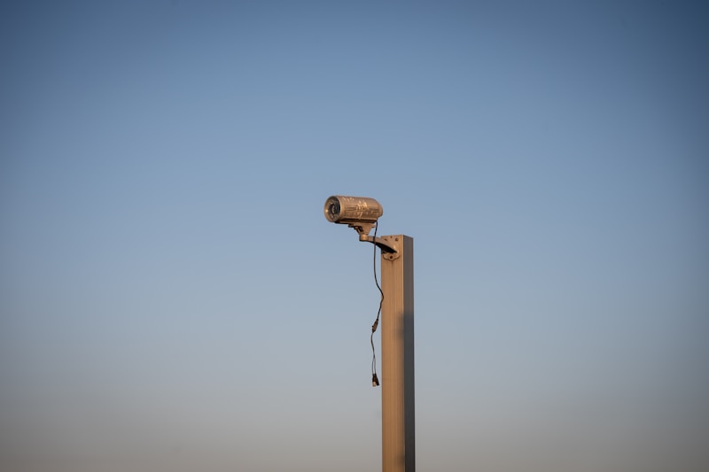 Perimeter security camera on a pole monitoring an estate boundary