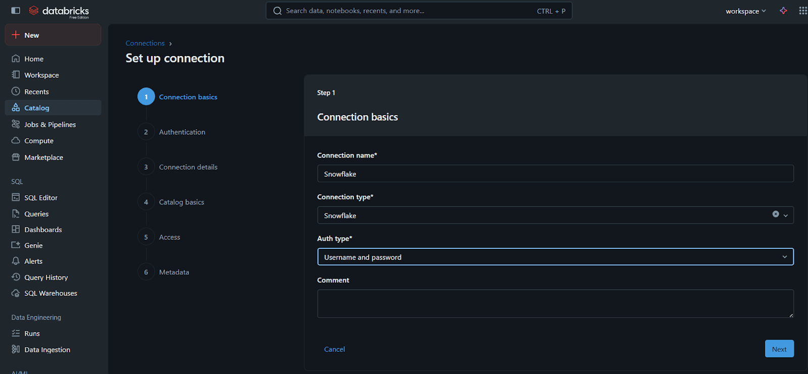 Snowflake Databricks federation setup for self-service analytics using Unity Catalog connection