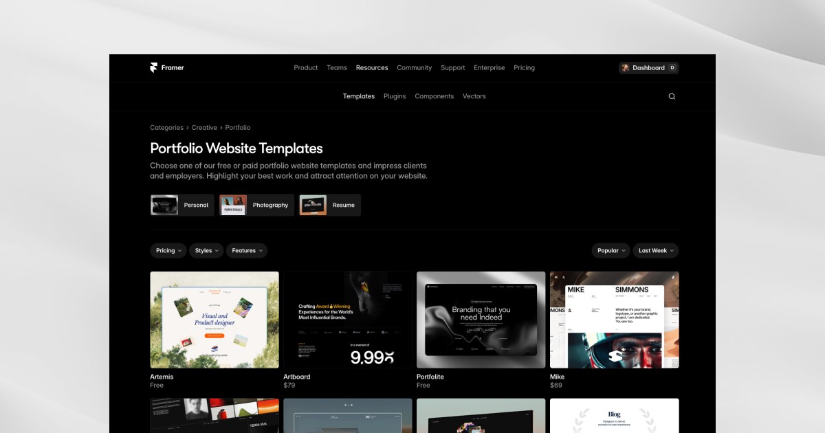 Developer portfolio website gallery