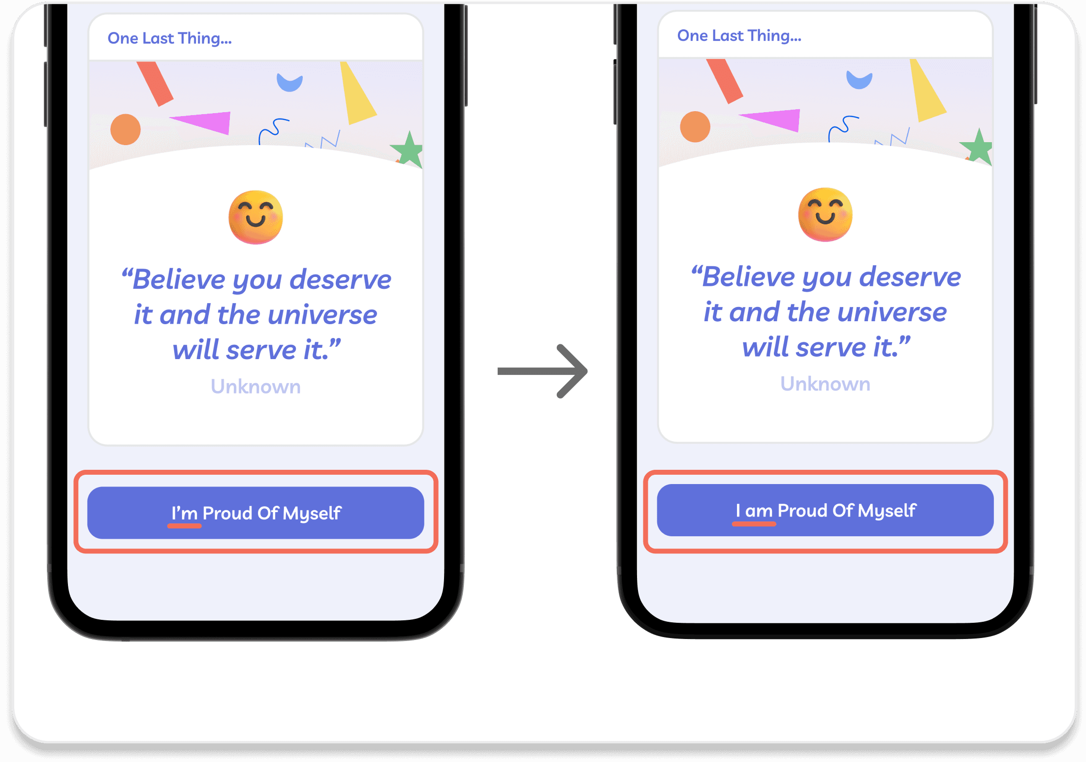 two screenshots displaying the removal of contractions. Instead of I'm the word now reads I am